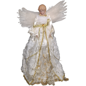 Christmas Angel Tree Topper Decoration in Gold and White