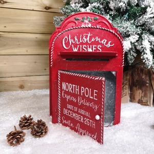 Red with White Detail Christmas Wishes Metal Post Box