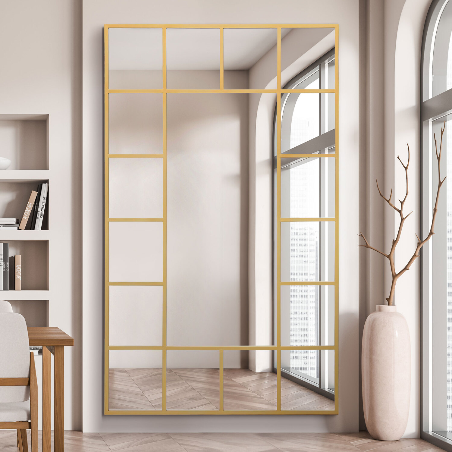 Penestra Metal Modern Window Leaner Wall Mirror - Gold 120cm