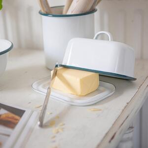 White Enamel Butter Dish - 18.5cm x 10cm