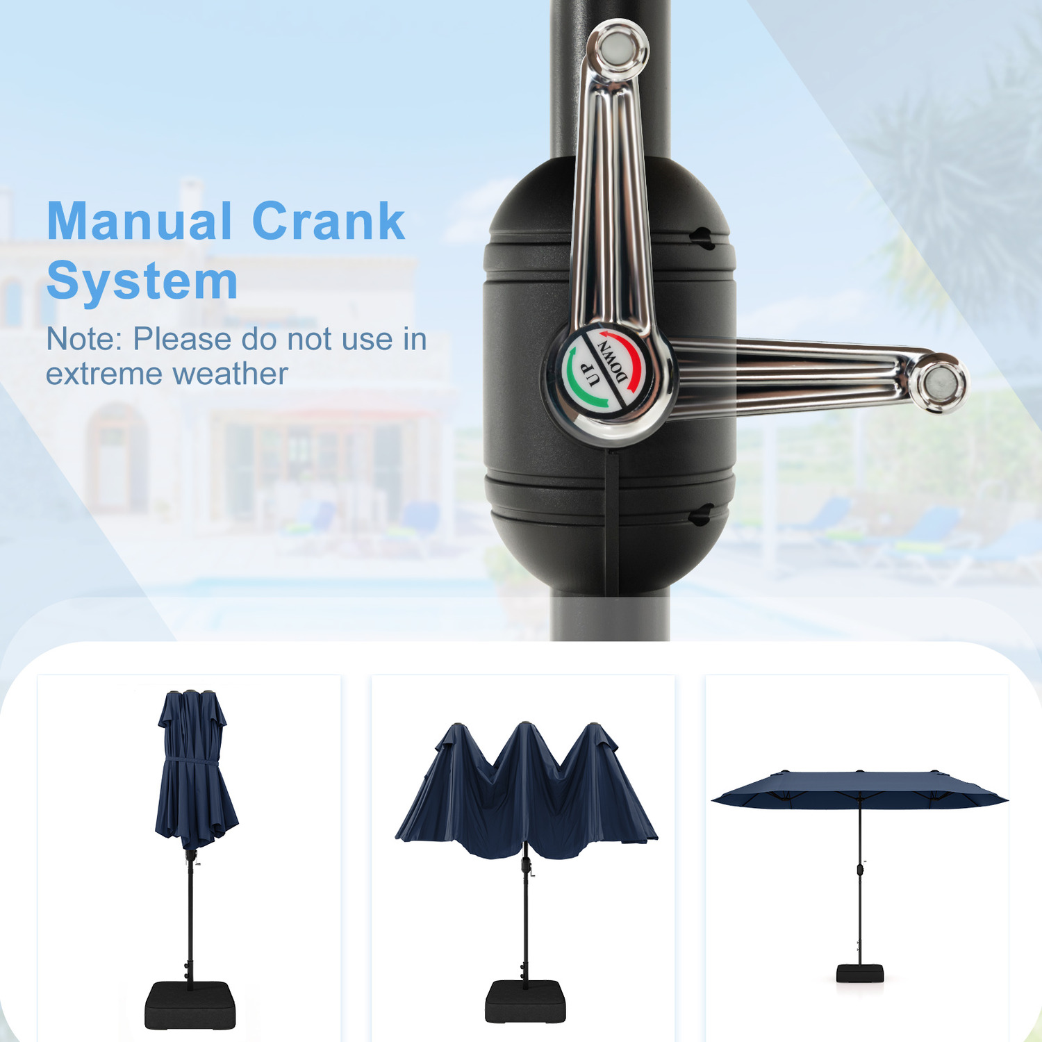 Double-sided Patio Parasol With Base - Blue
