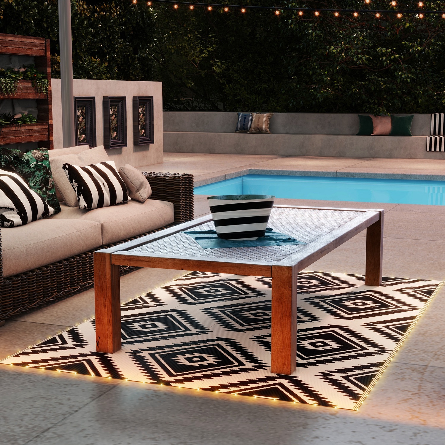 Reversible Outdoor RV Rug with LED String Light 844-836V00MX