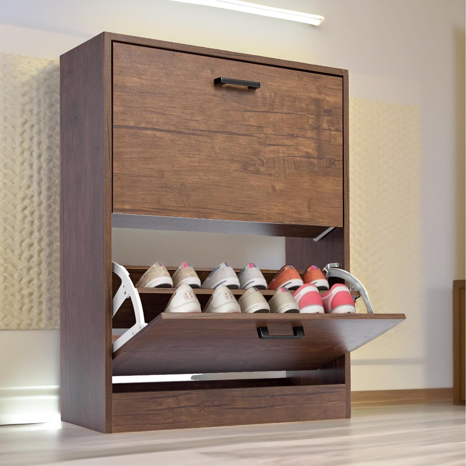 2 Drawer Shoe Storage Cabinet - Walnut Walnut