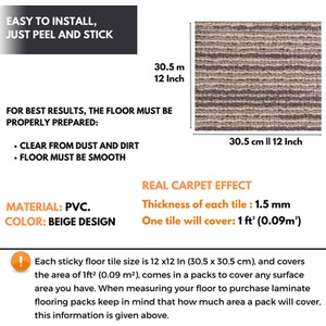 Beige / 30 Self Adhesive Vinyl Floor Tiles Faux Carpet Effect shot 5724654