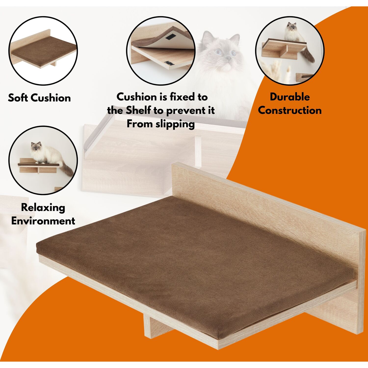 Curated visual reference: Picture Idea: Wall Mounted Cat Bed With Cushion Space Saving Cat Shelf