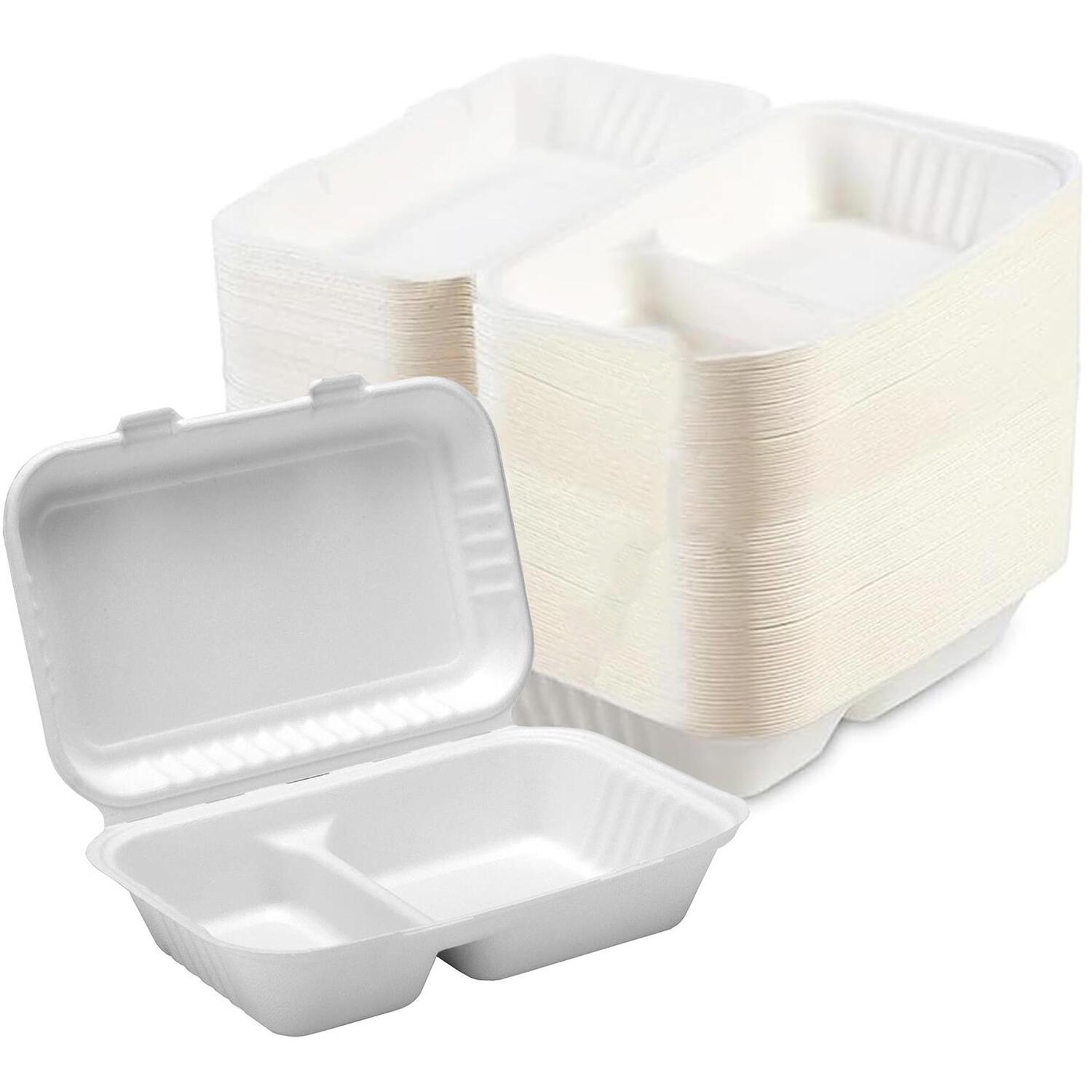 2 Compartment Disposable Bagasse Clamshell Takeaway Boxes