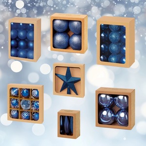 72 Piece Midnight Blue Christmas Tree Baubles Set With Tree Topper