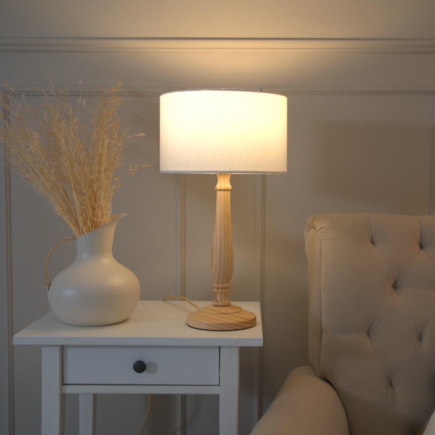 Image of Victoria Light Wood Table Lamp Drum&hellip;