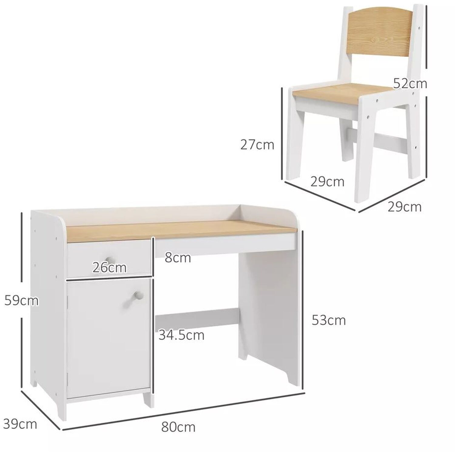 Kids Wooden Desk And Chair - Natural And White