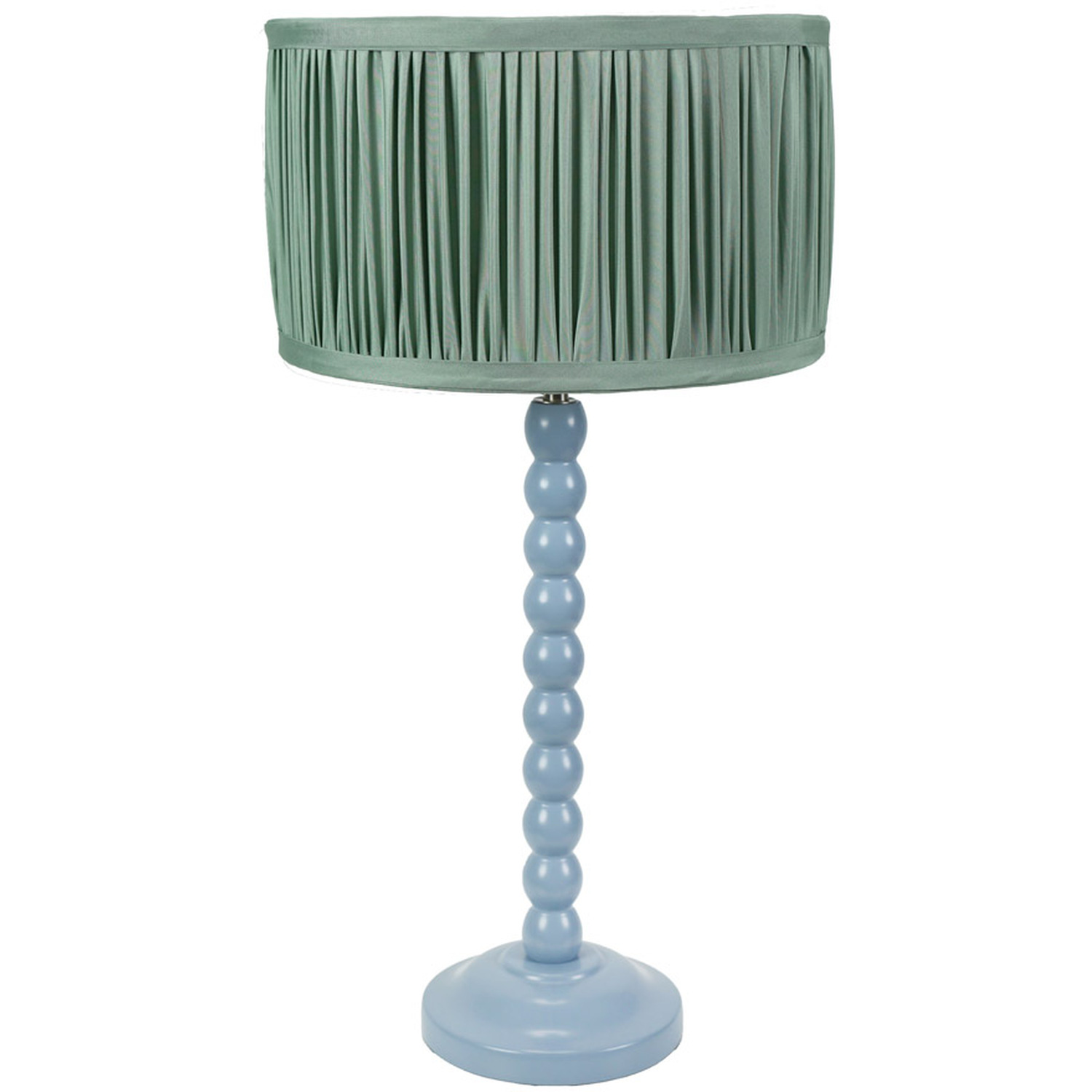 Bobbins Powder Blue Table Lamp with Ruched Pleated Drum Lamp Shade - Green / Bulb Included