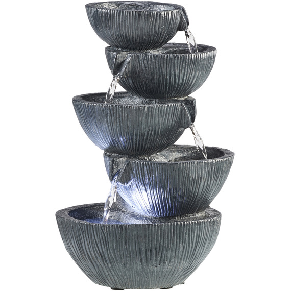 Cascading Five Bowl Water Feature with LED Lighting