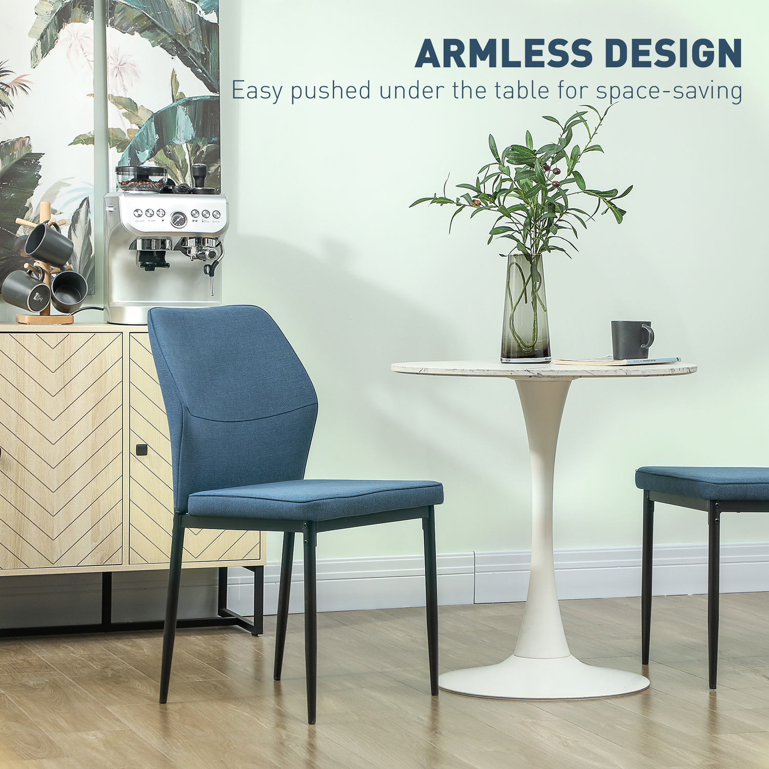HOMCOM Modern Dining Chairs Set of 2 with Padded Seat Curved Back