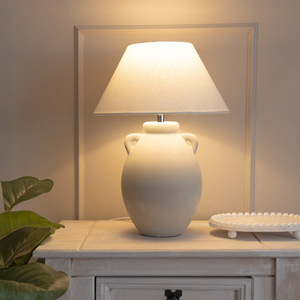 Daphne Stoneware Vase Table Lamp with Linen Tapered Shade and LED Bulb