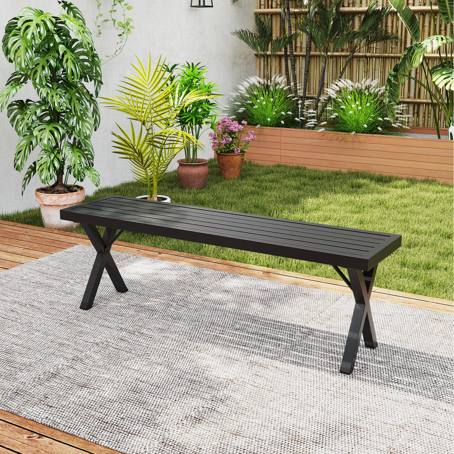 Outdoor Backless Loveseat Bench - Black