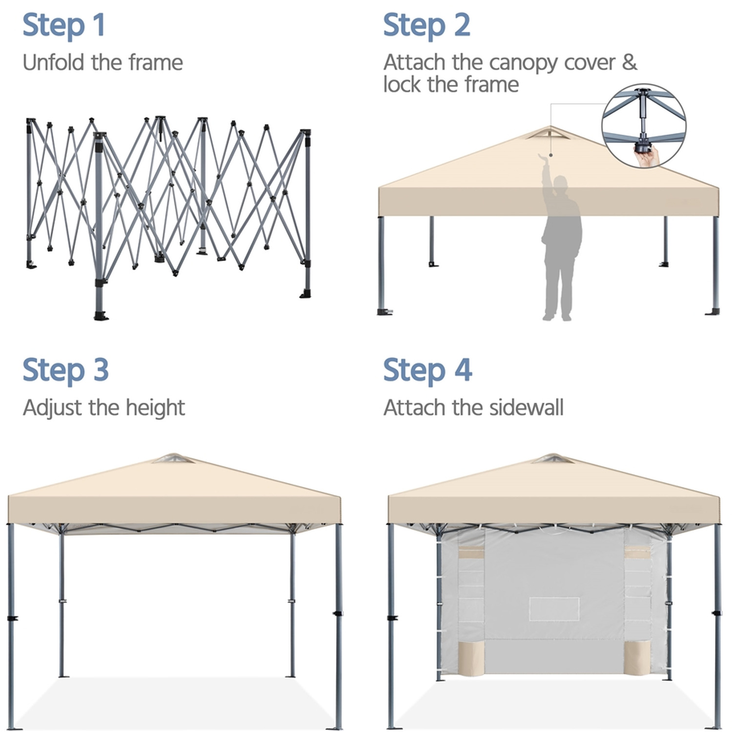 Outdoor Pop-up Canopy Camping Tent - Beige 3 X 3m Steel Polyester