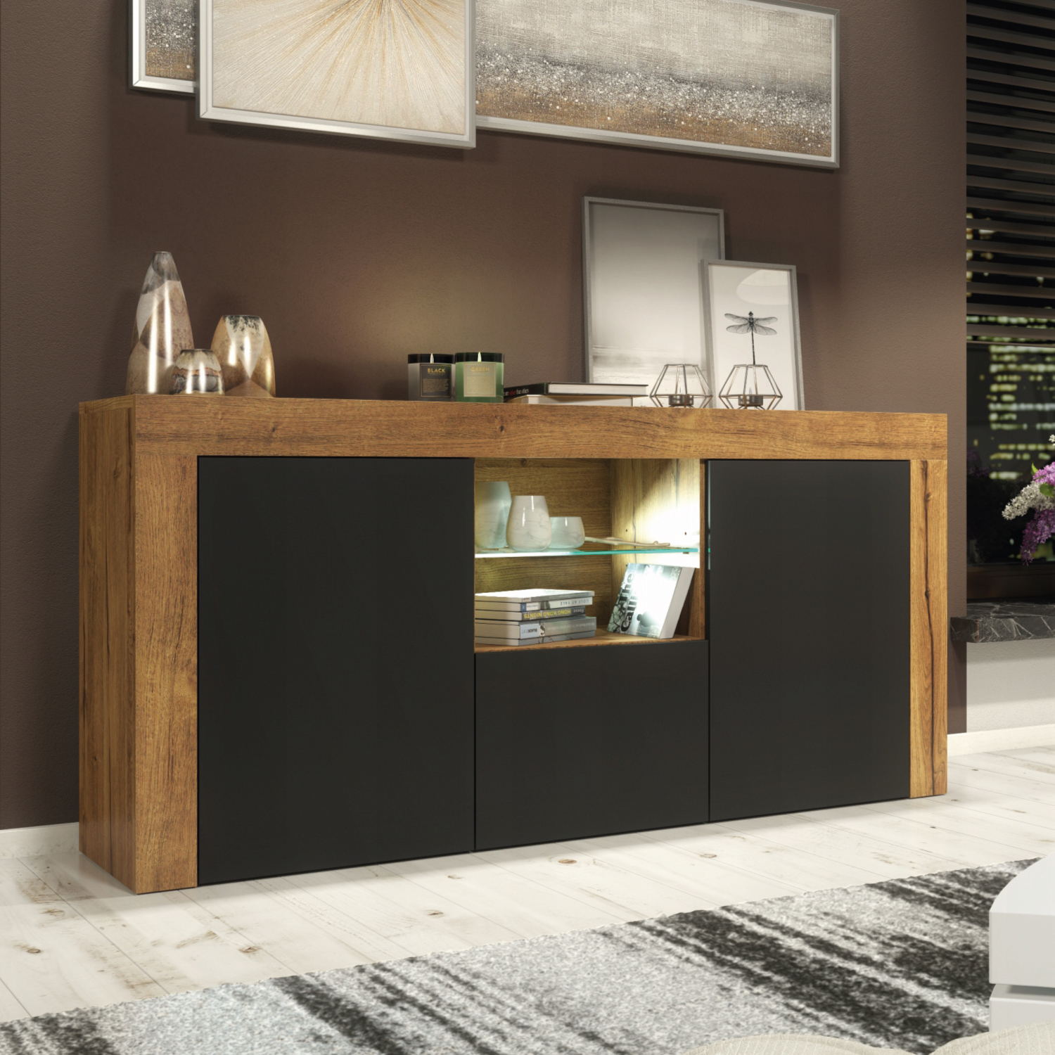 Aurora Sideboard 145cm - Dark Oak Black Matt