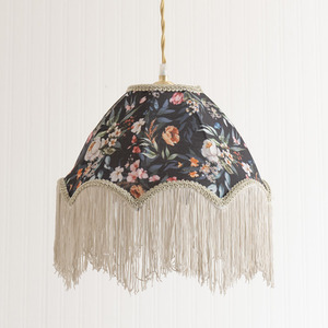 Peony Floral Scalloped Ceiling Pendant Light Shade with Tassels and LED Bulb