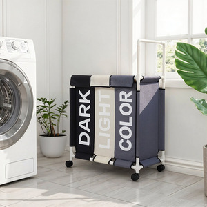 110L 3-Section Laundry Basket with Lid and Wheels
