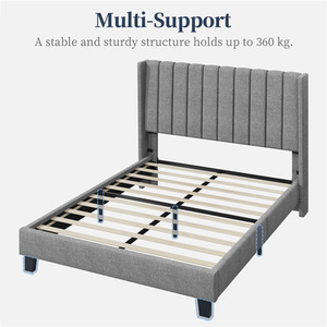 Light Grey / Double Yaheetech Upholstered Bed Frame with Channel Tufted Headboard shot 8473126