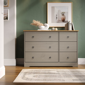 Corona Classic Grey Pine 3 plus 3 Drawer Wide Chest of Drawers