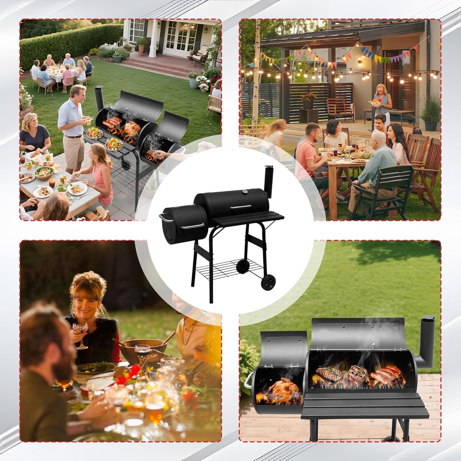 Large Charcoal Bbq Grill With Offset Smoker - Black