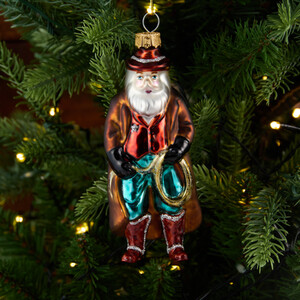 Cowboy Santa Glass Hanging Decoration