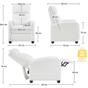 White / Polyester, Boucle, Fabric, Foam, Metal Yaheetech Upholstered Armchair Recliner Chair shot 10324689
