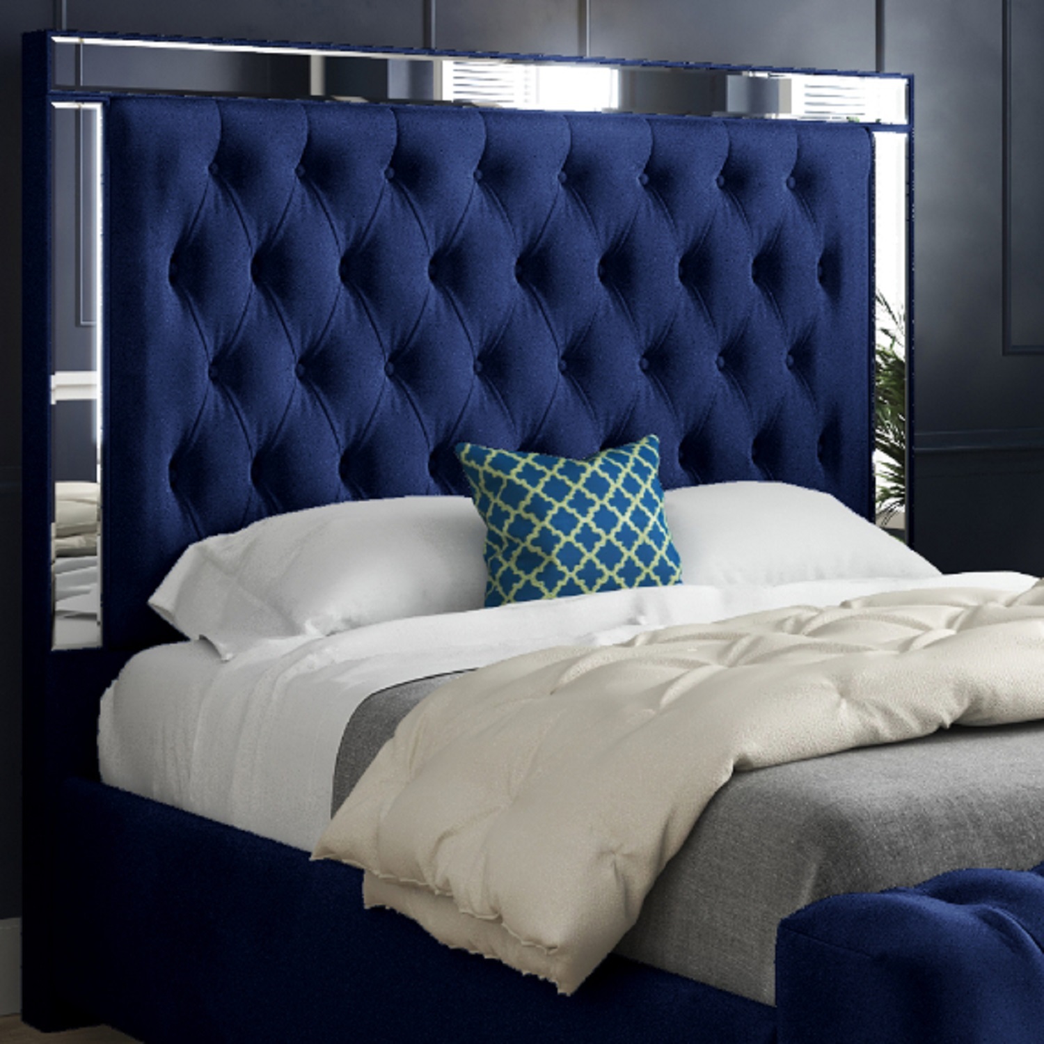 Gemia Soft Velvet Upholstered Mirror Bed Frame - Blue Single