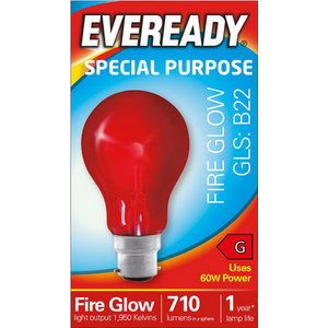 Eveready B22 GLS 60W1950k Fireglow Red Light Bulb