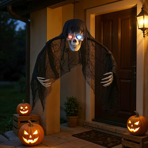Hanging Skull Ghost with Flickering LED Eyes