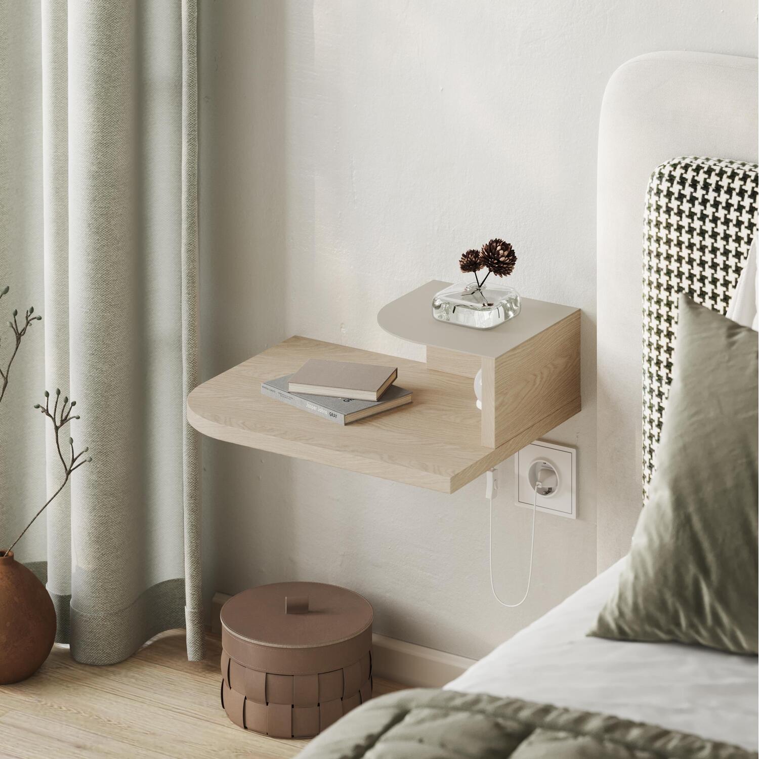 Floating Bedside Table with Drawer LED Wall-Mount Nightstand Sandstone - Sonoma Oak