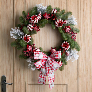 Candy Cane and Frosted Pine Wreath