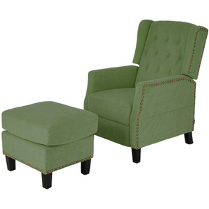 Fabric Upholstered Recliner Chair with Footstool for Living Room