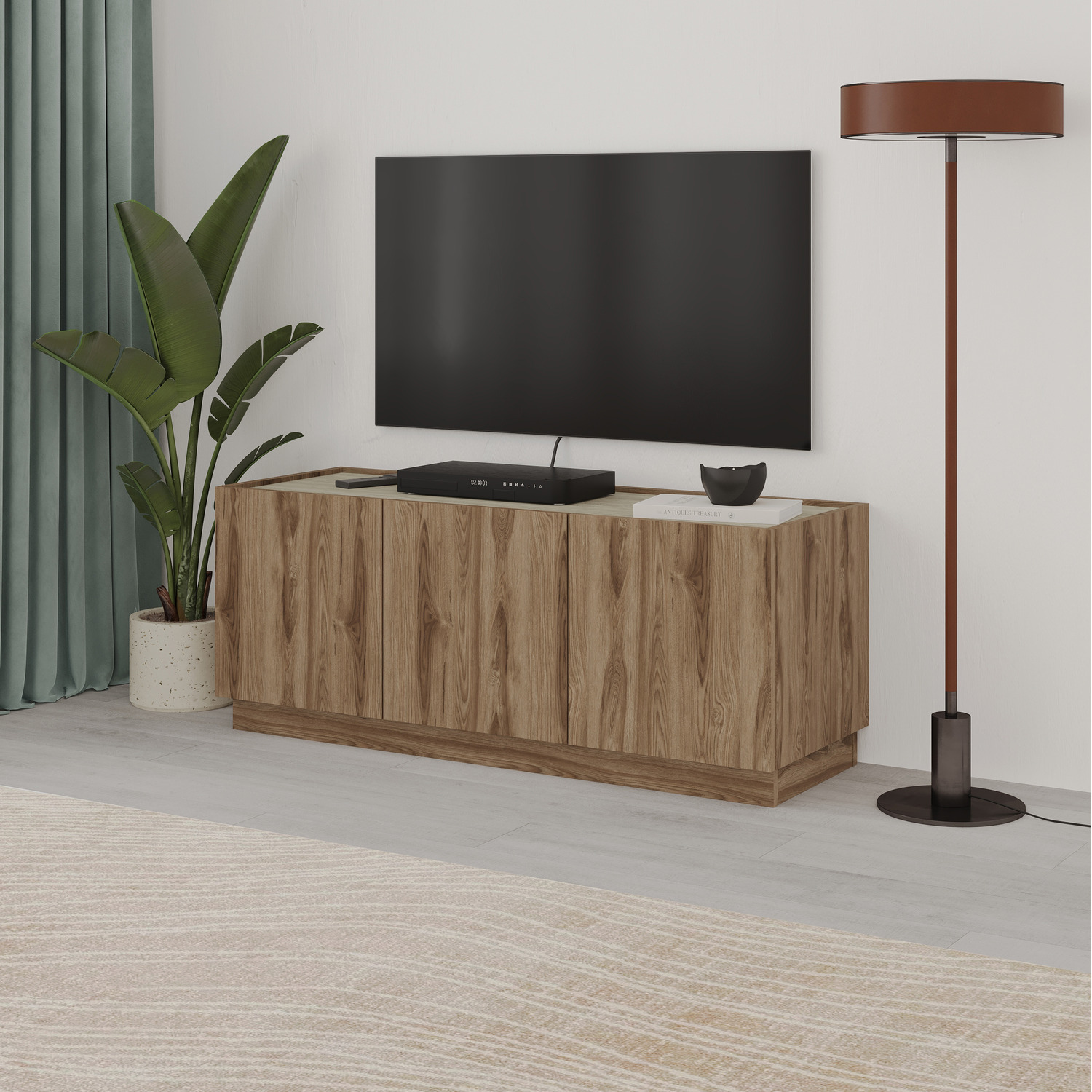 Decortie Modern TV Stand Unit for 50 Inch TVs, Whiskey Oak,Travertine - Whiskey Oak, Travertine