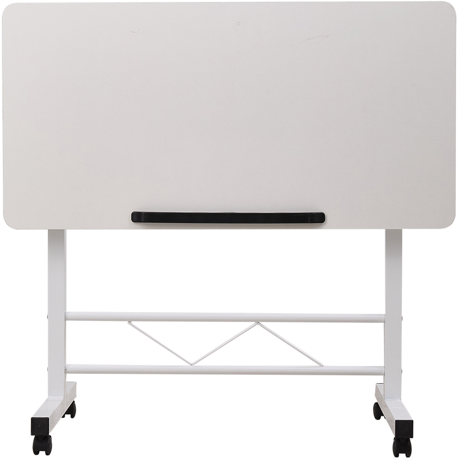 Height Adjustable Bed Table On Wheels - White