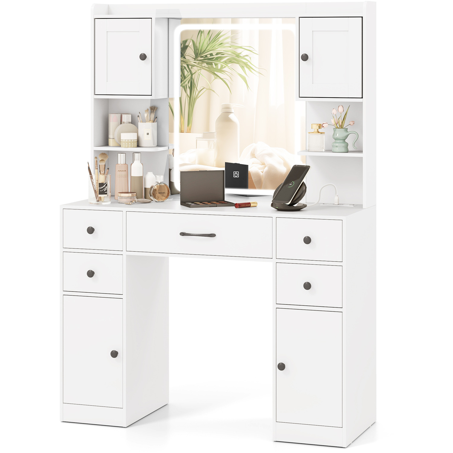Makeup Vanity Desk With Mirror - White