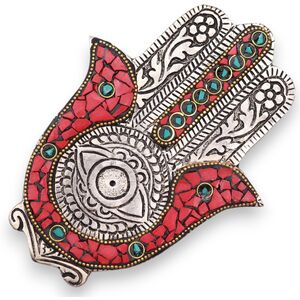Charming Dual-Tone Hamsa Incense Holder 13x5.5 cm