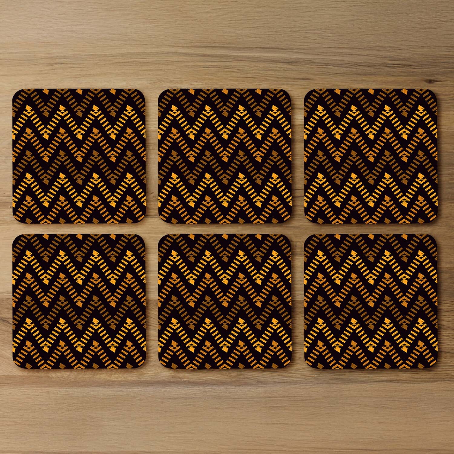 Freehand Horizontal Zigzag Chevron Stripes Boho Chic Coaster - Brown