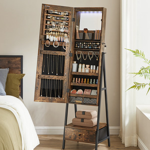 SONGMICS LED Mirror Jewelry Cabinet Standing, Lockable Jewelry Armoire
