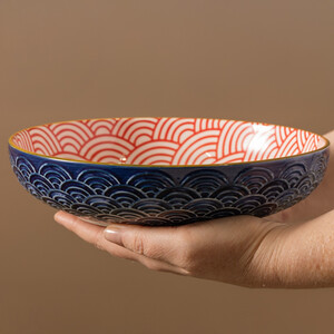 Mikasa Blue Arched Stoneware Bowl, Coupe Serving Dish, 900ml, 21 x 5cm