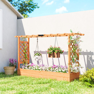 Outsunny Wooden Raised Garden Bed with Trellis