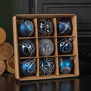 9 Pack Midnight Blue Deluxe Glitter Christmas Tree Baubles