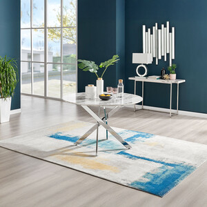 Novara 120cm White Marble Effect Table Chrome Legs