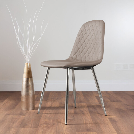 2 x Corona Silver Leg Faux Leather Upholstered Modern Kitchen Dining Chairs