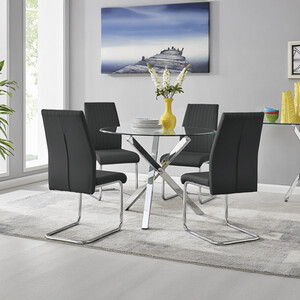 Selina Chrome Round Glass Dining Table With Four Lorenzo Chairs Set