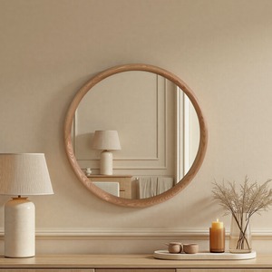 Round Solid Oak Wall Mirror