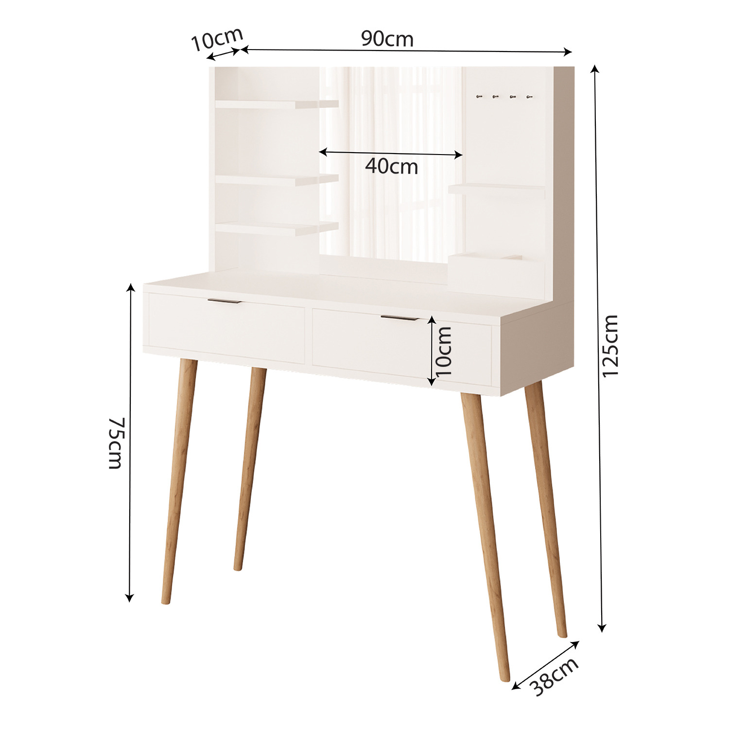 Bella Vanity Dressing Table With Mirror - White