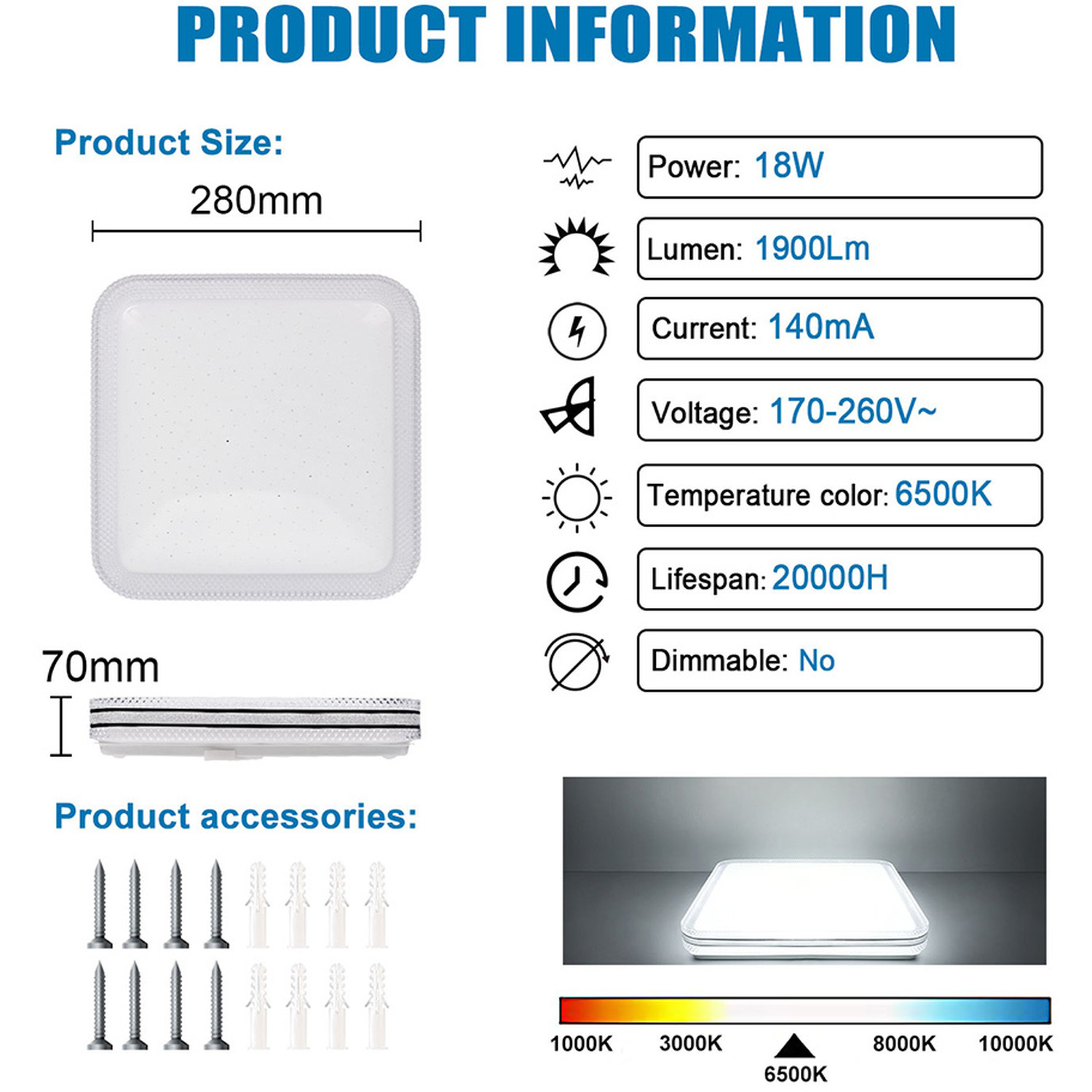 Modern Square Led Ceiling Light - White