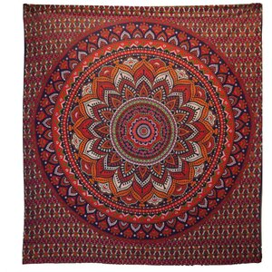 Double Cotton Bedspread  Wall Hanging - Mandala Design, OrangeBlue