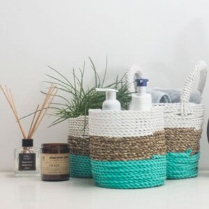 Seagrass Basket Set Natural White Handwoven Multi Use Baskets